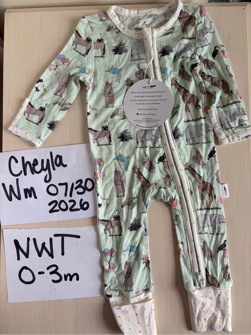 Bamboo Mint Animal Print Zippy - Baby NWT